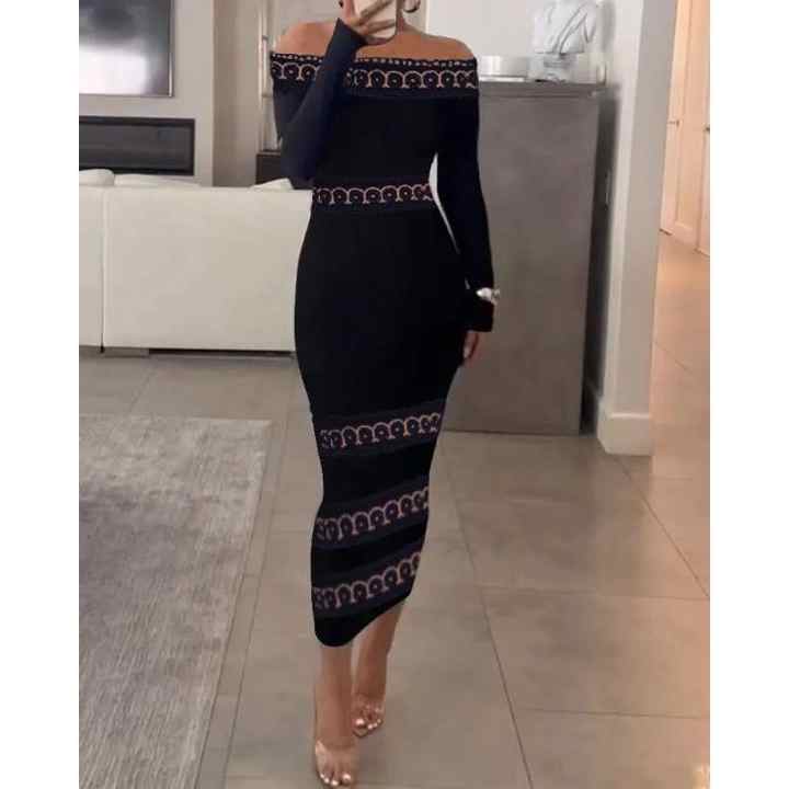Women's Long Sleeve Madonna Collar Guipure Detail Midi Length Crepe Dress