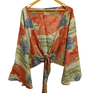 Vêtements pour femmes-Top de luxe en soie à manches cloche, veste à imprimé floral cachemire, cadeau pour elle-Top court indien - Product Image 1