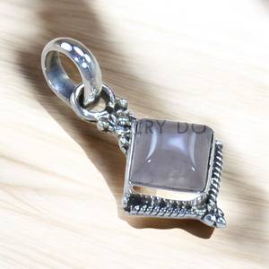 Precio al por mayor, joyería, piedra preciosa de Cuarzo Rosa, colgante de plata de ley 925, joyería fina hecha a mano para mujer - Product Image 1