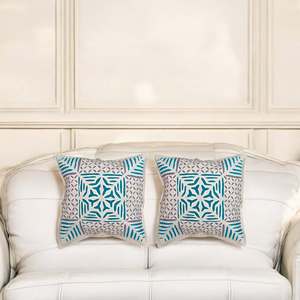 Geometrical <b>Blue</b> and White Digital Printed 18x18 Multicolor Decorative Square Throw Pillow Covers Handmade for <b>Sofa</b> <b>Bed</b> Decor - Product Image 2