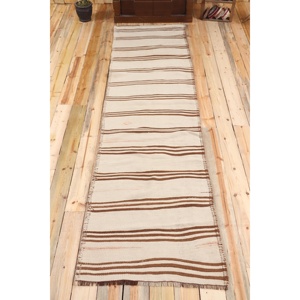 พรมขนาด 2.9x10.7 ฟุต, พรมแบบรันเนอร์สไตล์ตุรกี, พรมคิลิมสีน้ำตาลลายอิคัต - Product Image 1