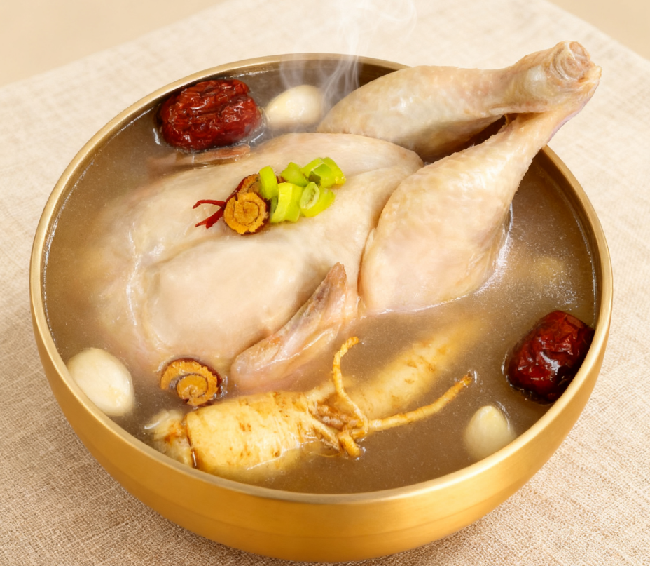Корейский суп Samgyetang, искренний готовый к употреблению женьшень, куриный суп, мгновенный реторт-мешочек, традиционный здоровый суп с высоким содержанием белка