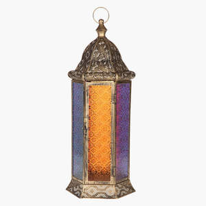 2026 Ramadan Decorations <b>Moroccan</b> Brass Antique Metal Colorful Glass Floor Decorative Tall Designer <b>Lanterns</b> - Product Image 1