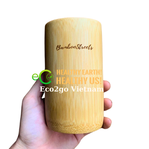 Tasse à thé et café en bambou écologique personnalisable avec couvercle naturel et paille réutilisable pour les boissons froides - Product Image 2