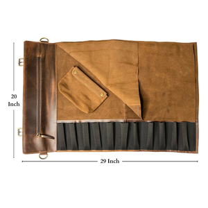 Ensemble de couteaux de cuisine en cuir rustique, étui de style chasse, organisateur pliable, kit d'outils portable, rouleau, étui à outils robuste - Product Image 6
