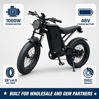 Vélo de montagne électrique à pneus larges 48V 1000W avec cadre en acier, freins à disque, moteur sans balais, batterie au lithium, 26 pouces, vente en gros OEM