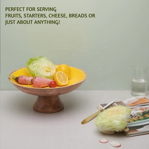 Cuenco de madera artesanal para servidor de ensalada, acabado de esmalte amarillo, Apto para lavavajillas ecológico, decorativo, elevado, para servir, decoración del hogar - Product Image 4