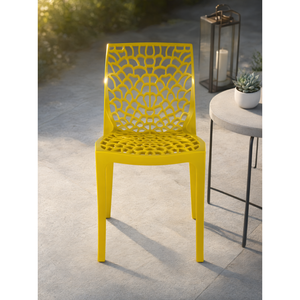 New Title Modern Lightweight Perforated Plastic <b>Chair</b>-Coral Glossy <b>Yellow</b> Indoor Outdoor Kitchen Garden Seating by NEWBELLA - Product Image 3