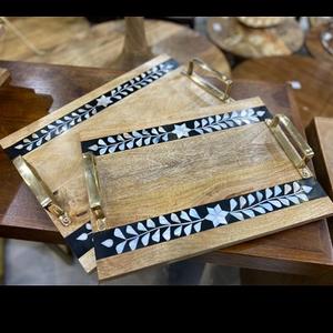 Bandeja DE SERVICIO DE MADERA hecha a mano moderna con asa, último diseño, alta calidad, estándar superior, regalo de vacaciones de Navidad, decoración del hogar - Product Image 3