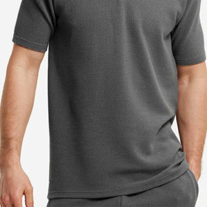 Camisa Casual de Manga Corta de Punto Sólido para Hombre de Tela PK - Transpirable, Ajuste Cómodo, Textura Suave, 100% Algodón - Product Image 5