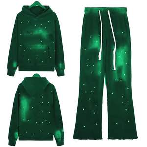 Sweat à capuche en polaire avec logo personnalisé en strass Survêtement surdimensionné respirant durable anti-rides Prix bon marché Survêtement en strass pour homme - Product Image 2