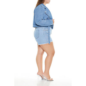 Shorts en jean taille haute pour femme, style vintage d'été, avec strass intégraux, ourlet brut, respirants, 100% coton, service OEM, vente en gros - Product Image 4