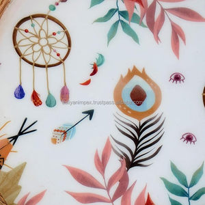 New Design Wooden and Printed <b>Trays</b> Decorative Plate for <b>Snacks</b> Serving Home Round Shape Kitchen Decor Low Price - Product Image 2