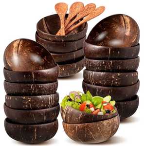 Ensemble de vaisselle en coquille de noix de coco artisanale, écologique, durable, réutilisable, anti-fuite, pour salade, riz, smoothie, usage alimentaire - Product Image 1