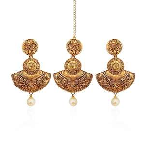 Kriaa Fine Jewelry <b>Set</b> <b>Gold</b>-Plated Austrian Stone Earrings with Maang Tikka 1309527 - Product Image 1