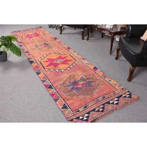 Vintage 3.1 X 11.5ft turc Kilim laine tapis audacieux Orange violet Patchwork Design Latex support Rectangle couloir pour la décoration de la chambre - Product Image 1