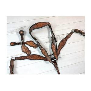 Ensemble de tack de cheval en cuir marron de qualité supérieure serre-tête et collier de poitrine à une oreille avec boucles à ardillon accessoires d'équitation western - Product Image 1