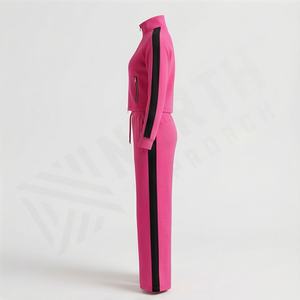 Ensemble de survêtement deux pièces de haute qualité pour femmes, fermeture éclair, col montant, logo personnalisé, sweat-shirt tendance, streetwear, tenue de sport haut de gamme - Product Image 3