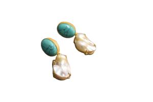 Pendientes de Latón al por Mayor, Pendientes de Perlas y Piedras Orgánicas, Textura Mate de Latón, Pieza de Moda, Venta al por Mayor - Product Image 4