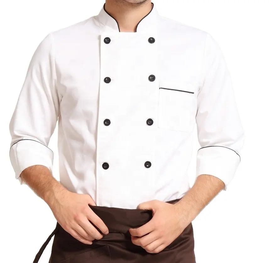 Diskon besar-besaran logo kustom mantel koki uniseks kebesaran dengan logo sulam kain kantin moq rendah