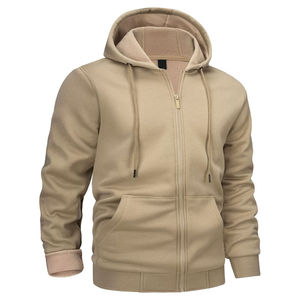 Sudadera con Capucha de Invierno Transpirable de Felpa de Algodón/Poliéster de Alta Calidad al por Mayor, Diseño con Cremallera, Impresión de Logotipo Personalizado para Hombre, Teñido Liso - Product Image 1