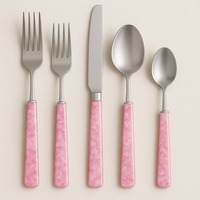 Ensemble de couverts en acier miroir 5 pièces rose vadrouille poignée en acier inoxydable cuillère à dîner fourchette couteau ustensile de Table pour les mariages