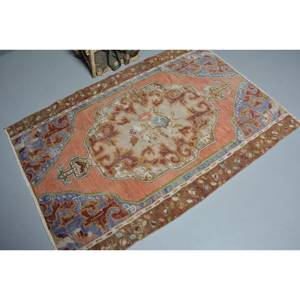 Alfombra de lana turca Vintage 2022 naranja azul patrón de retazos de gran tamaño 3,8 'X 8,9' látex de tejido plano para decoraciones de sala de estar" - Product Image 2