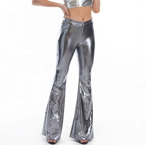 Pantalones anchos metálicos brillantes para mujer, pantalones plateados con purpurina, cintura alta, corte recto, sexys, para discoteca. - Product Image 2
