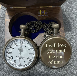 ฝาครอบนาฬิกาทองเหลืองแบบพกพา,ต้นทุนต่ำกล่องไม้ห่วงโซ่นาฬิกาพกปรับแต่งได้ของขวัญแต่งงานสำหรับผู้ชายที่ดีที่สุด - Product Image 1
