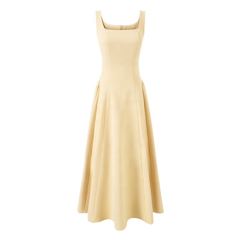 Chic French Butter Yellow Knee-Length High Quality Chiffon Dress Square  Neck Modest Dropped Custom Available| Alibaba.com