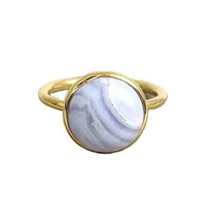 Anillo hecho a mano de Plata de Ley 925 sólida para mujer, oro rosa de 18 quilates y ágata de encaje azul, ajuste de bisel de 10mm, suministro de joyería fina - Product Image 1