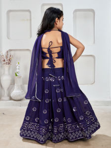 Conjunto de Lehenga Choli Shoryam para Niñas, Azul Marino, con Lentejuelas, Completamente Cosido, Largo hasta el Suelo, con Dupatta, Ropa Étnica para Fiestas y Bodas | - Product Image 2
