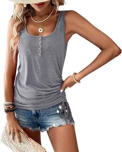 Summer Tank <b>Tops</b> for <b>Women</b> Sleeveless U Neck Loose Button Casual <b>Henley</b> <b>Tops</b> Shirts - Product Image 6