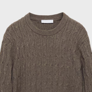 Customizable Men's Neck Braided Knitted Winter <b>Sweater</b> High Quality Breathable Anti-Wrinkle Anti-Shrink Mink Grey Color - Product Image 2