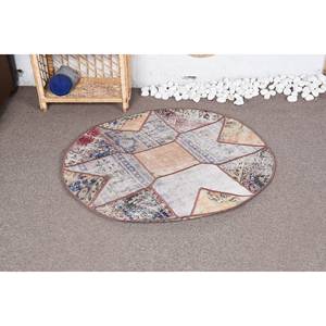 พรมตุรกีโบราณที่ทันสมัย (3.4 x 3.3ft) สีเบจสีฟ้าสานแบนขนสัตว์มีรูปแบบการเย็บปะติดปะต่อกันสำหรับห้องนั่งเล่นตกแต่งห้องโถง - Product Image 1