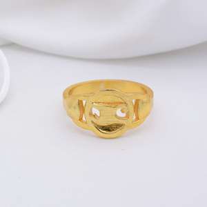 Anillo de latón con diseño de cara sonriente, chapado en oro de 18k, moderno, al por mayor, para mujer - Product Image 3