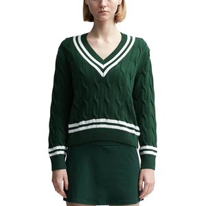 Sudadera de cuello redondo de rayas contrastadas con cuello en V profundo de gran tamaño de manga larga para mujer - Product Image 5