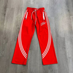 Pantalones de chándal informales personalizados, pantalones de chándal holgados acampanados de pierna ancha, cinta a rayas, bordado de punto lateral, pantalones de chándal de algodón - Product Image 1