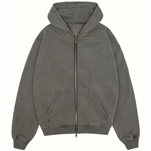 <b>Men</b> Full Zip up Hoodie Custom Logo Cotton French Terry Puff Print High Quality Heavyweight Vintage Acid Wash Zip up Hoodie - Product Image 5