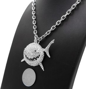 Collier pendentif Hip Hop en argent sterling avec moissanite glacée taille brillant en forme de requin, plaqué or/platine/argent, unisexe - Product Image 4