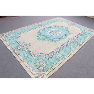 Alfombra Vintage, Alfombra Turca de 6.5x9.9 pies, Alfombra de Lana Azul y Blanca Estilo Suroeste - Product Image 4