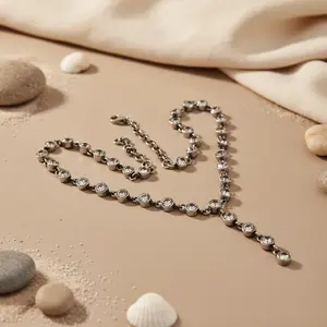 Women's Silver Y-<b>Necklace</b> with Cubic Zirconia <b>Crystal</b> <b>Necklace</b> Perfect Gift - Product Image 2