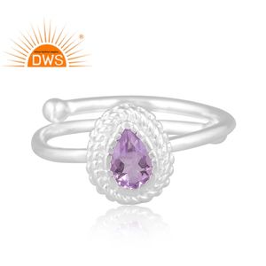 Anillo ajustable de diseño hecho a mano de plata de ley fina, amatista Rosa natural, diseño de pera, fabricante de joyería - Product Image 2