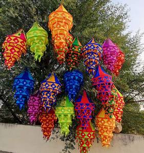 Abat-jour à trois marches en coton fabriqué à la main pour la décoration lanternes de lustre brodées Vintage pliables abat-jour colorés - Product Image 4