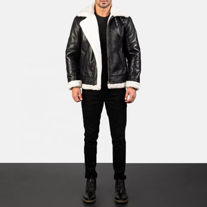 Veste en cuir décontractée ajustée pour homme de qualité supérieure, en cuir d'agneau pur avec fourrure d'hiver, style motard authentique, veste pakistanaise pour homme - Product Image 6