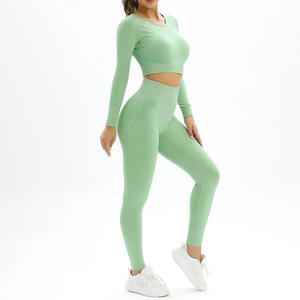 Ropa deportiva para gimnasio para mujer, conjunto deportivo de Yoga con logotipo en la cintura, traje deportivo para mujer para entrenamiento y Yoga, ropa deportiva femenina - Product Image 6