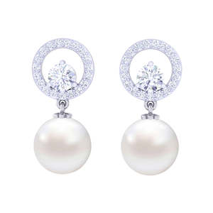 NOVAMART Fine 92.5 Sterling Silver for Swiss Zirconia <b>Pearl</b> <b>Earrings</b> Gift Women and Girls Wholesale Export - Product Image 1