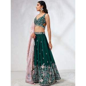 Trendmalls Lehenga Choli pour femme, coupe trapèze, imprimé floral, dupatta en mousseline, broderie en satin, écologique, taille naturelle, respirant - Product Image 4