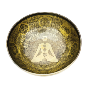 Cuenco Tibetano de Bronce Moderno con Grabado de Yoga y Chakras, Hecho a Mano, para Meditación, Sanación con Sonido y Equilibrio Interior - Product Image 6