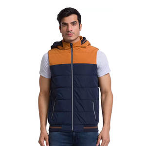 Veste d'hiver décontractée pour hommes veste sans manches zippée en nylon rembourré léger avec poche à col montant pour l'extérieur - Product Image 1